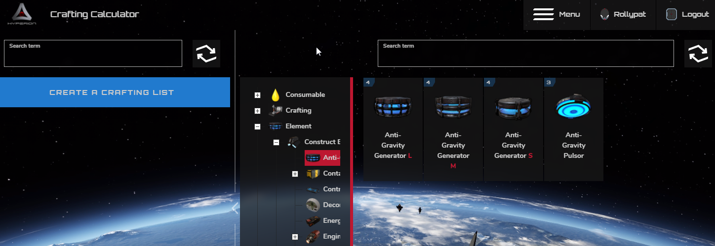 Hyperion Crafting Calculator